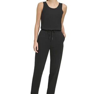 Andrew Marc Womens Sleeveless Stretch Fit Sporty Knit Jumpsuit in Black